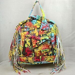 Multi Graffiti Motorcycle Jacket Fringe Backpack